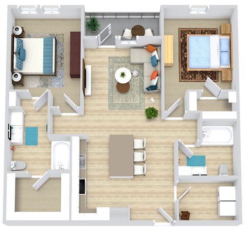 Floor plan for 2 beds, 2 baths, 1164 sqft